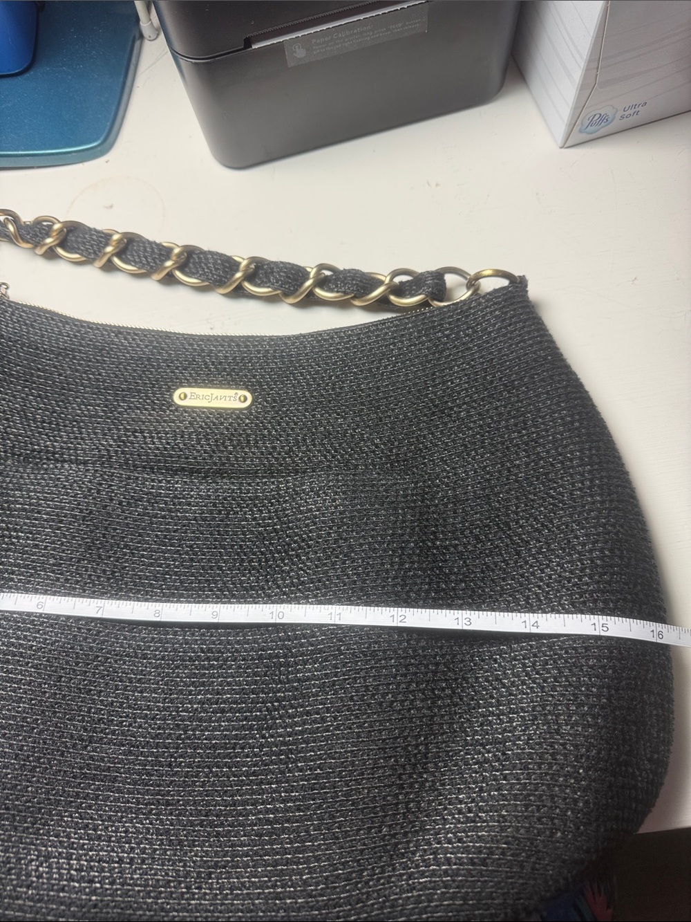 Eric Javits Black Woven Squishee Shoulder Bag w/Gold Chain & Hardware VGUC - Picture 7 of 10